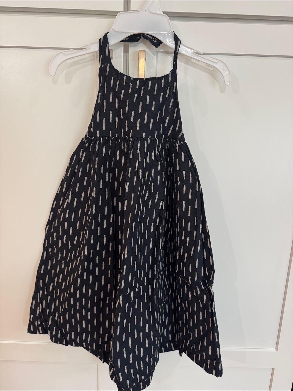 Old Navy Black Halter Dress with White Dash Print